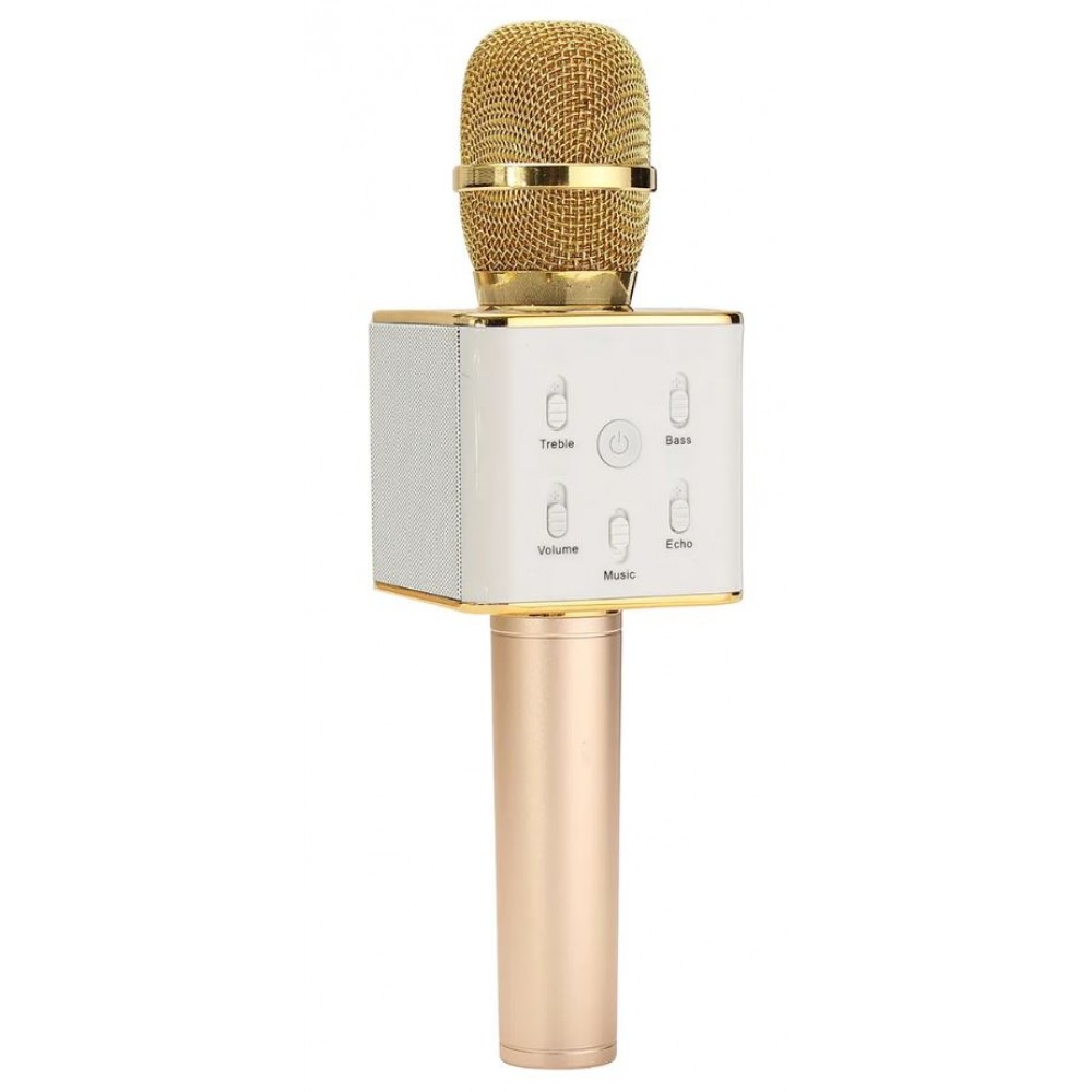 Колонка микрофон Bluetooth Mp3 караоке V7 золотой