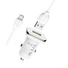 Зарядное автомобильное АЗУ Borofone BZ12A быстрое QC 3.0 + micro, белый