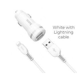 Зарядное автомобильное азу usb 2x Hoco Z27 2.4A + кабель для Apple lightning белый