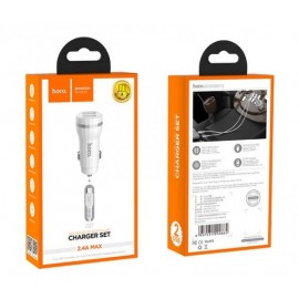 Зарядное автомобильное азу usb 2x Hoco Z27 2.4A + кабель micro белый