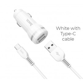Зарядное автомобильное азу usb 2x Hoco Z27 2.4A + кабель Type-C белый