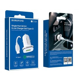 Зарядное автомобильное АЗУ Borofone BZ12A быстрое QC 3.0 + Type-C, белый