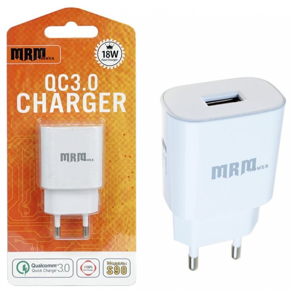 Зарядное сетевое сзу USB MRM MR-S90 B4265 быстрое QC 3.0, белый