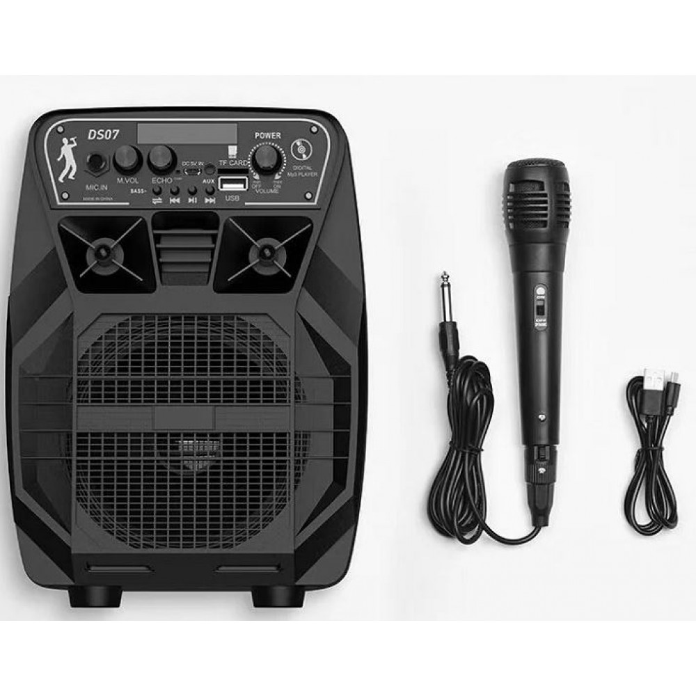 Колонка Bluetooth MP3 FM караоке с микрофоном Hoco DS07 черная