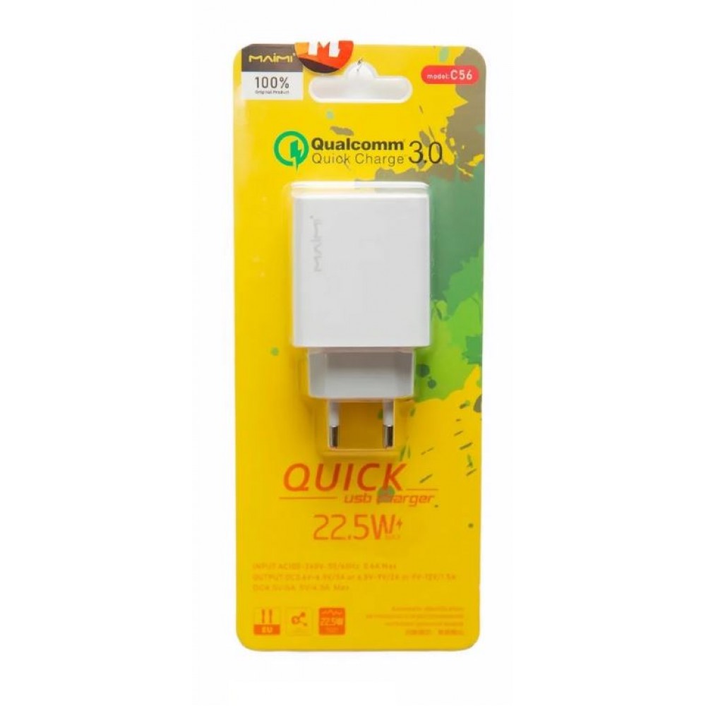 Зарядное сетевое сзу USB Maimi C56 быстрое QC 3.0 белый