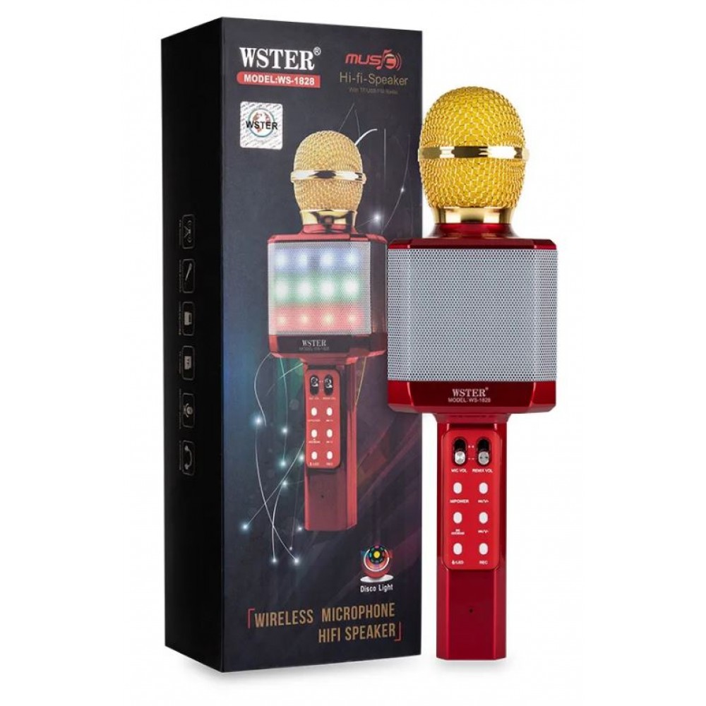 Колонка микрофон Bluetooth Mp3 караоке WS-1828 красный