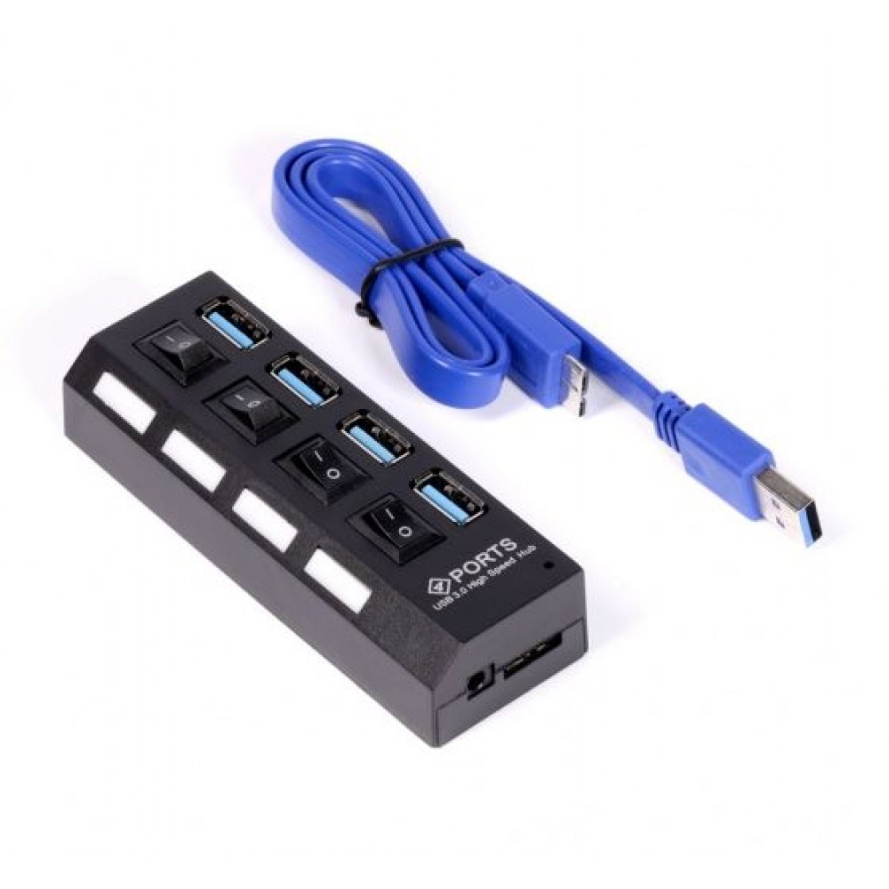 Хаб USB 3.0 SmartBuy SBHA-7304-B / A934 / H401A, с выключателями, черный