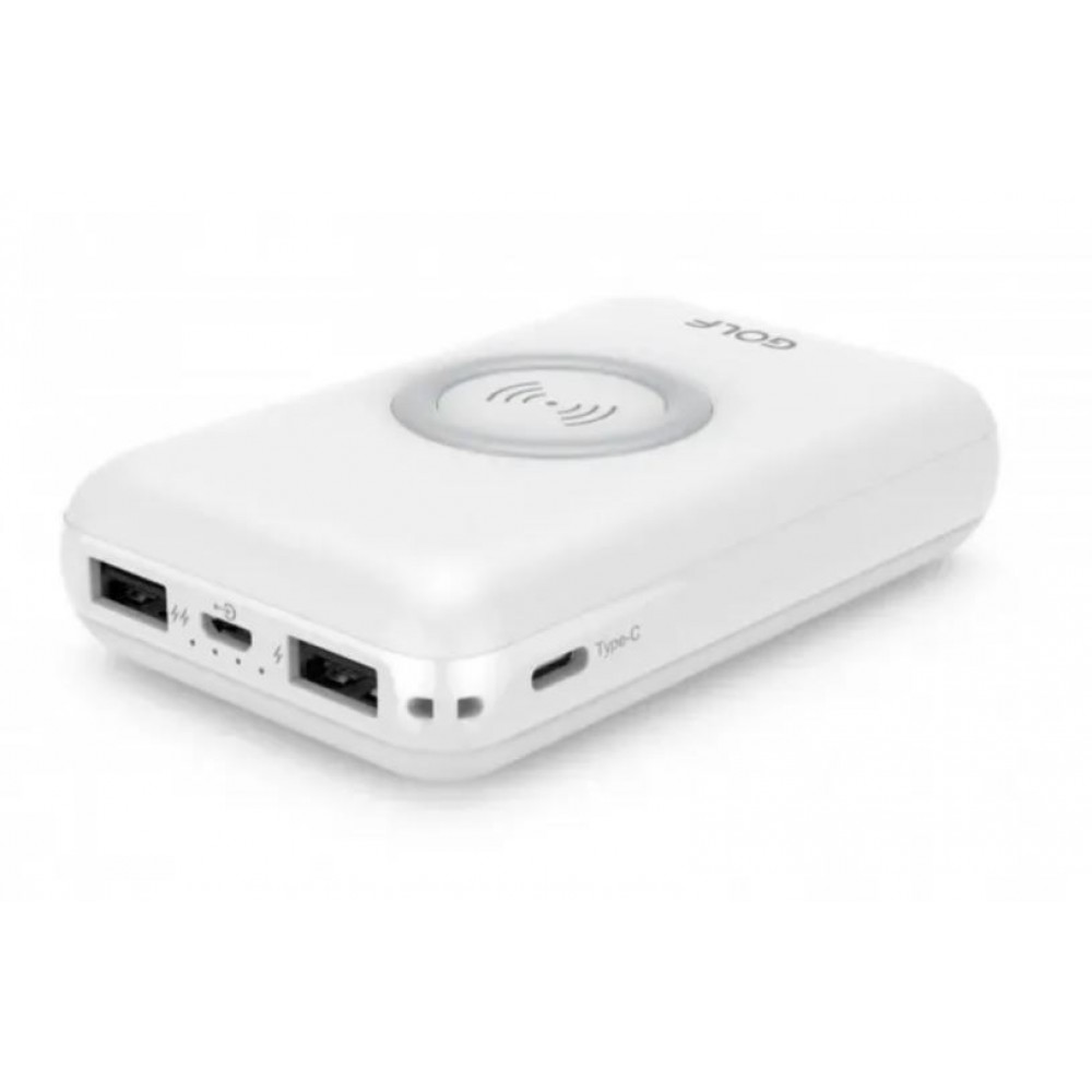 Power bank Golf W9 10000mah с беспроводной зарядкой, белый
