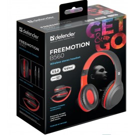 Наушники bluetooth c MP3 полноразмерные Defender FreeMotion B560 черно красные