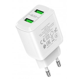 Зарядное сетевое сзу USB 2x Hoco N6 , быстрое , QC 3.0, белый