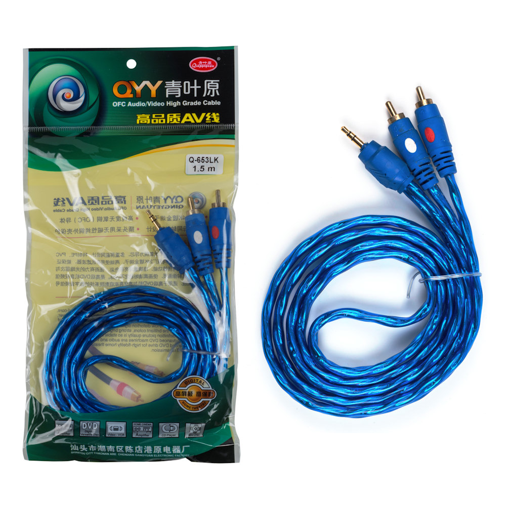 Кабель Aux 3.5 штекер - 2RCA 1.5m QYY 653LK HQ