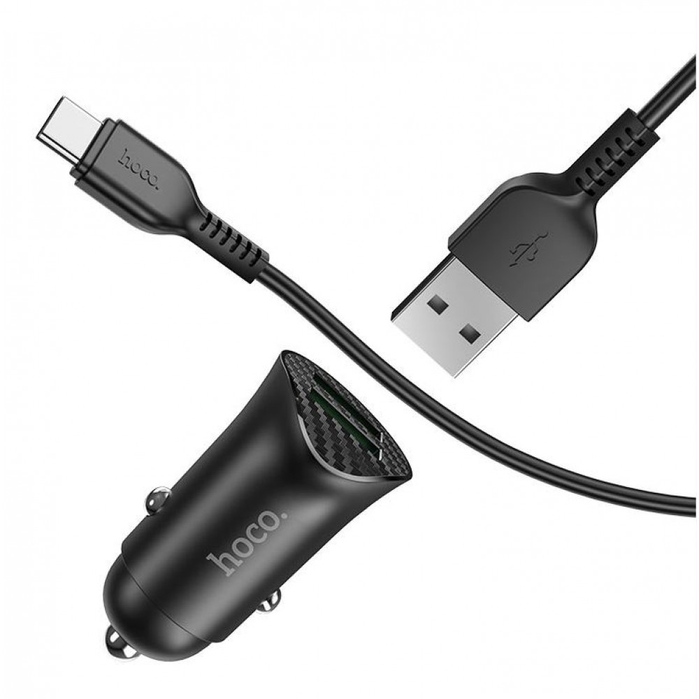 Зарядное автомобильное быстрое азу usb 2x Hoco Z39 3.4A QC3.0 + кабель Type-C черный