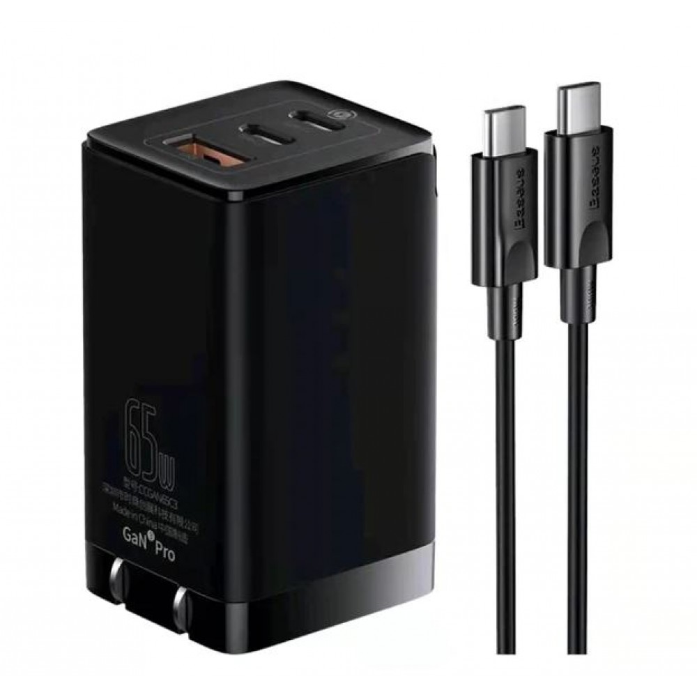 Зарядное сетевое сзу Baseus GaN3Pro 2C+U 65W CN быстрое черный