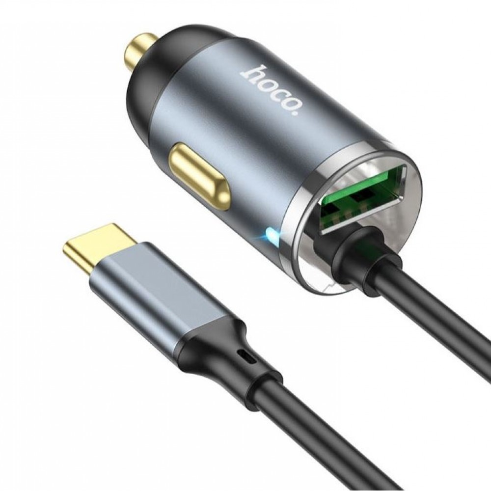 Зарядное автомобильное быстрое азу usb Hoco NZ7 QC3.0 + PD 20W кабель Type-C черный