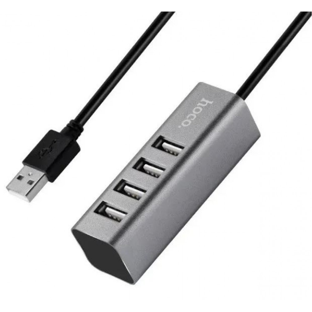 Хаб USB 4 порт Hoco HB1 USBX4 серый металлик