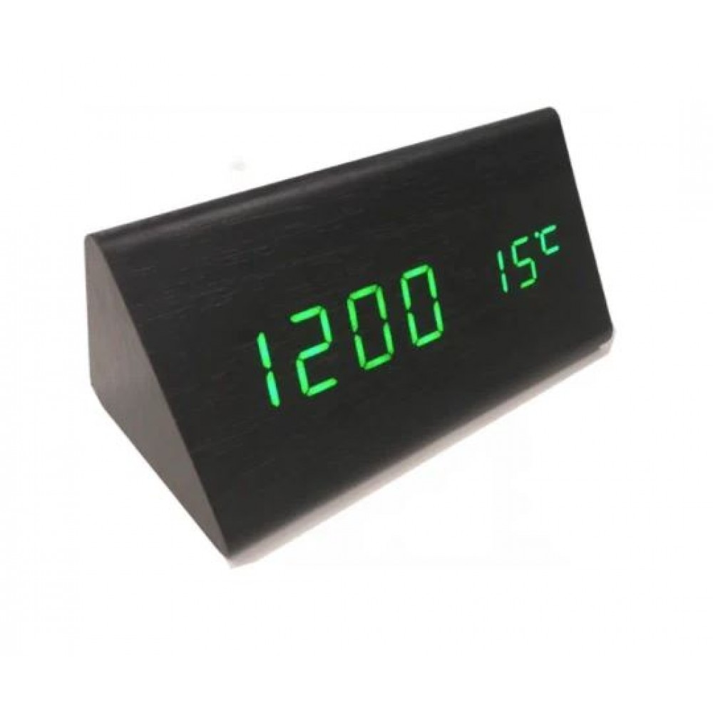Часы LED с термометром VST-861 черное дерево зеленые цифры