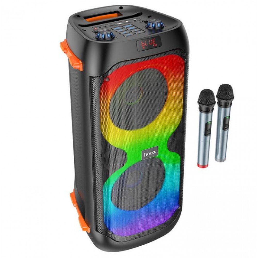 Колонка Bluetooth MP3 FM караоке 2 микрофона Hoco BS53 черная