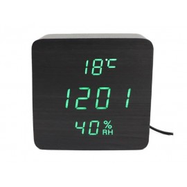 Часы LED с термометром VST-872s черное дерево зеленые цифры