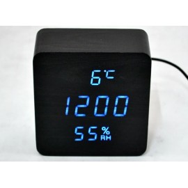 Часы LED с термометром VST-872s черное дерево синие цифры