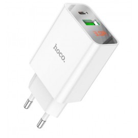 Зарядное сетевое сзу Hoco C100A быстрое, LCD дисплей, PD 20W + USB QC 3.0 белый