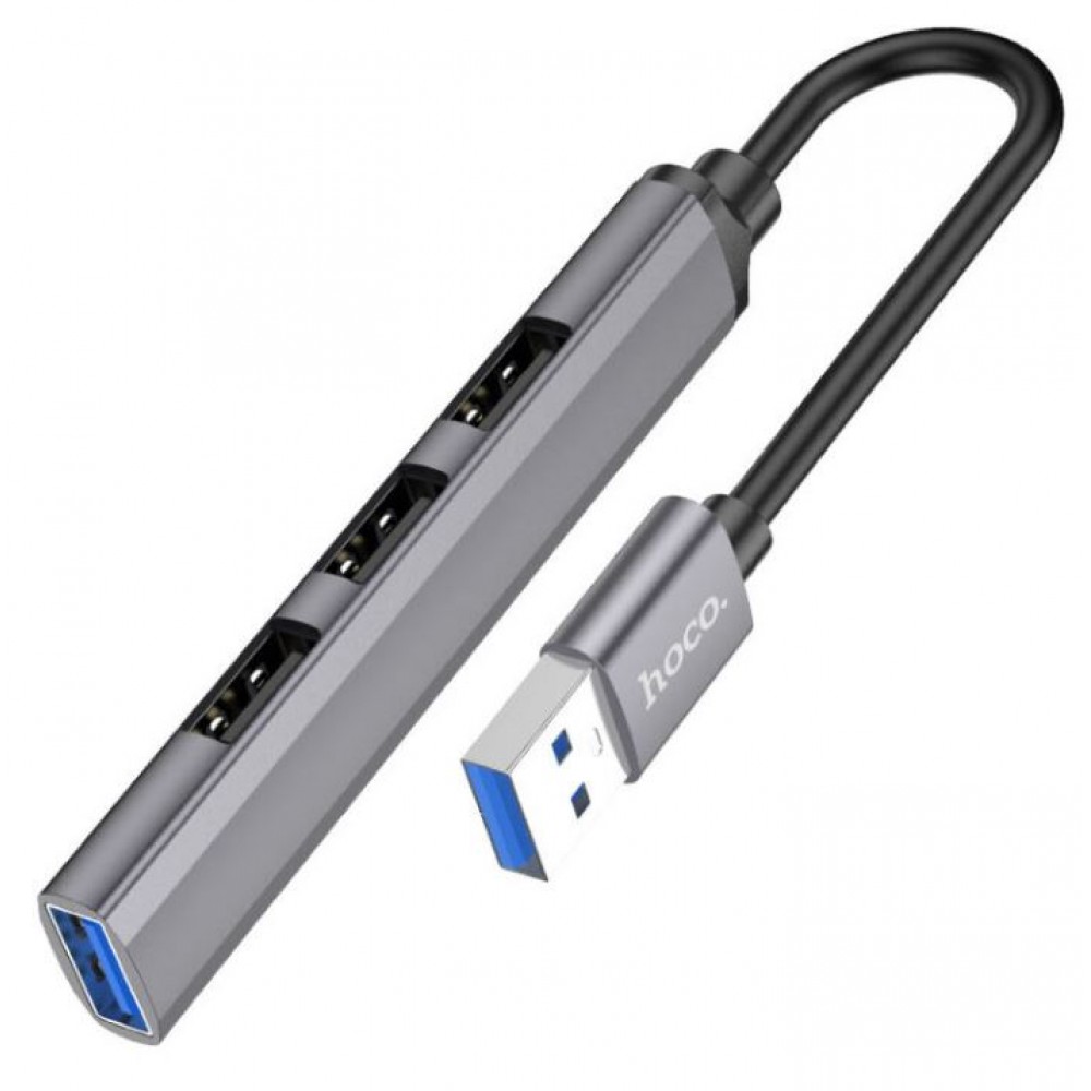 Хаб USB 4 порт Hoco HB26 3xUsb 2.0 1xUSB 3.0 серый металлик