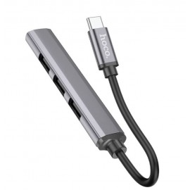Хаб Type-C 4 порт Hoco HB26 3xUSB 2.0 1xUSB 3.0 серый металлик