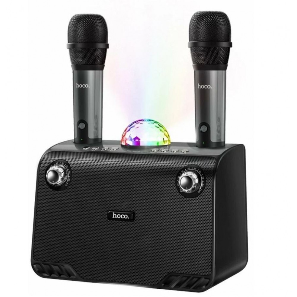 Колонка Bluetooth MP3 FM караоке 2 микрофона Hoco BS41 черная