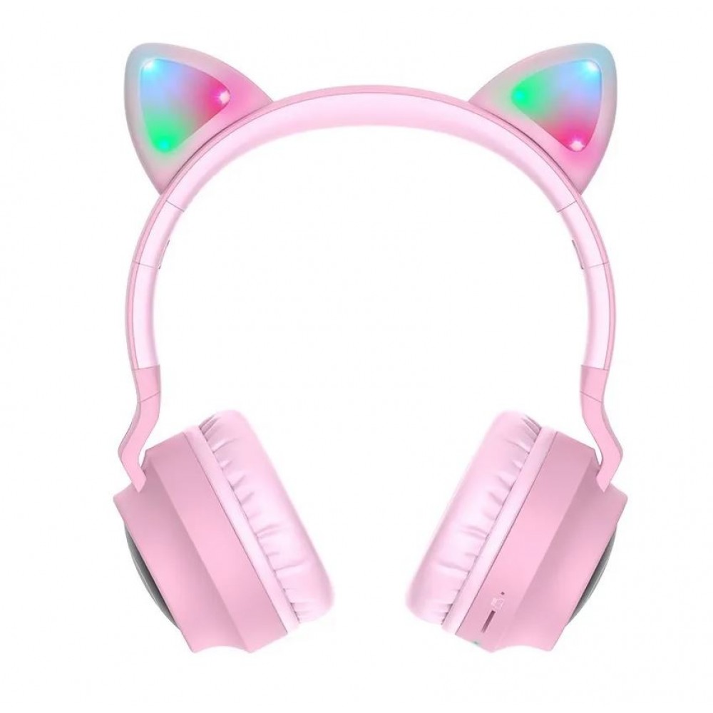 Наушники bluetooth Cat Ear Hoco W27 с ушками LED розовые