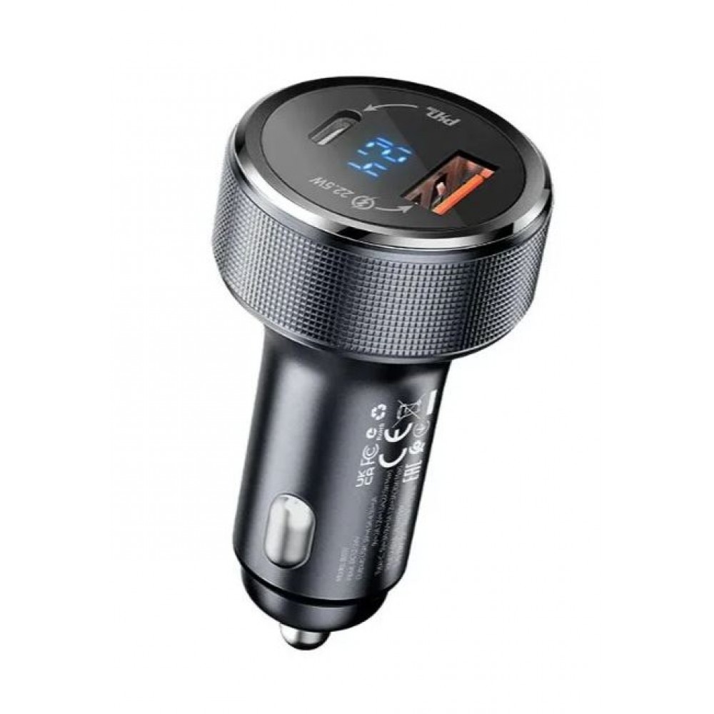Зарядное автомобильное АЗУ Borofone BZ03 58,5W быстрое QC 3.0 + Type-C PD, LCD, черный