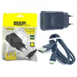 Зарядное сетевое сзу USB MRM MR79t 2.1A + кабель USB Type-C 1m черный