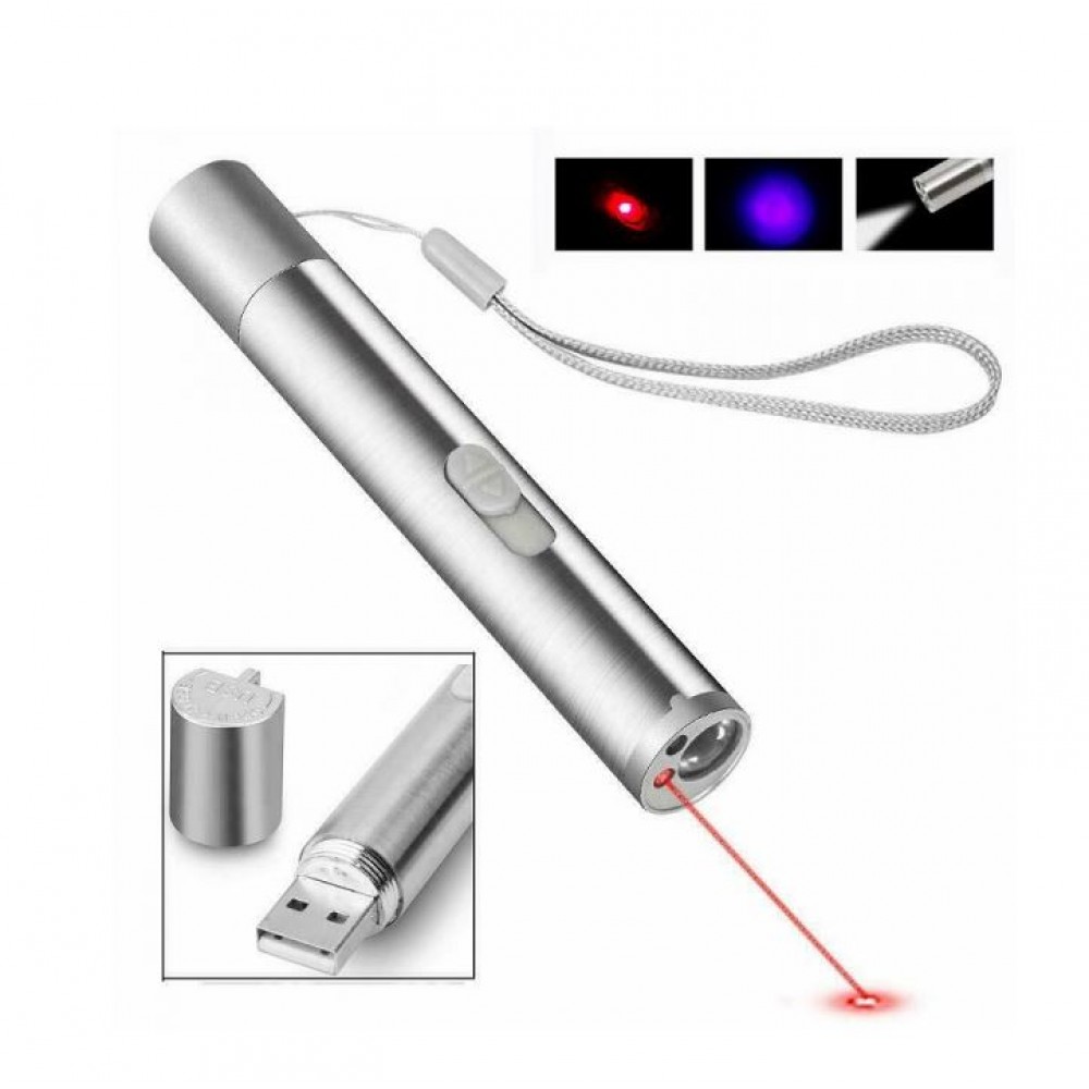 Фонарик - брелок 3в1 лазер+белый+УФ ZK-9127 USB