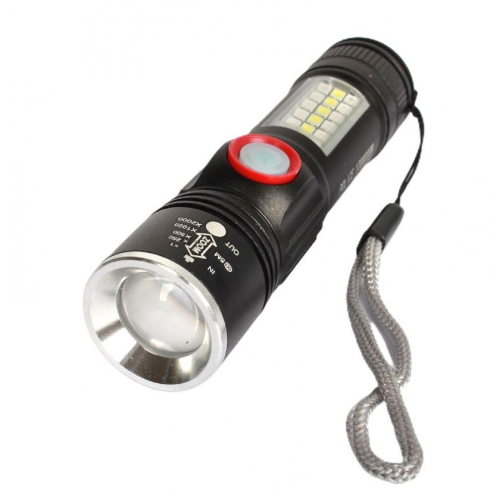 Фонарик металлический YYC-2006-P50, зум, COB, мигалка, USB