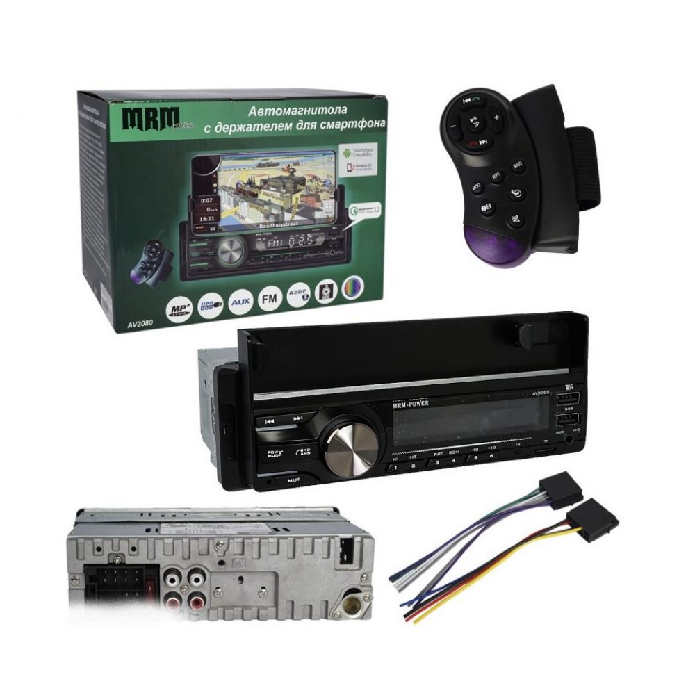 Автомагнитола MRM A2949 AV3080 60Wx4/QC3.0/7color/BT/пульт с держателем смартфона