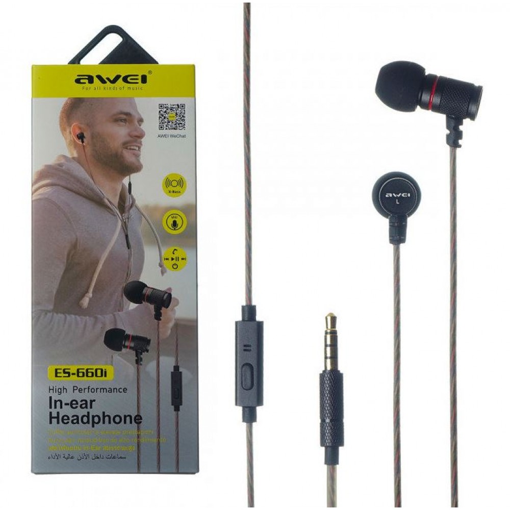 Наушники вакуумные с микрофоном AWEI ES660i черные
