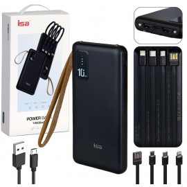 Power bank Isa PB-204 10000 c кабелями, черный