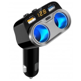 Зарядное автомобильное азу usb Type-c PD Mivo MU-201 LCD 36W 2 гнезда прикуривателя