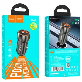 Зарядное автомобильное быстрое АЗУ USB + Type-C Hoco Z46A 20W metal серый
