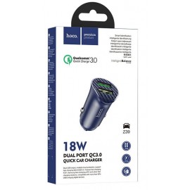 Зарядное автомобильное быстрое азу usb 2x Hoco Z39 3.4A QC3.0 blue