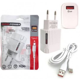 Зарядное сетевое сзу USB MRM XQ10 быстрое QC 3.0 + кабель Type-C белый