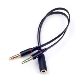 Переходник кабель 3.5 гнездо 4pin - 2x 3.5 штекер, эконом, черный