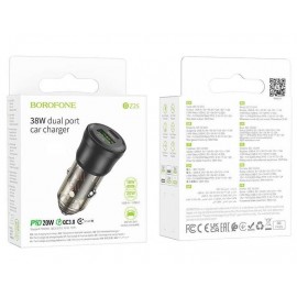 Зарядное автомобильное АЗУ Borofone BZ25 38W быстрое QC 3.0 + Type-C PD, черный
