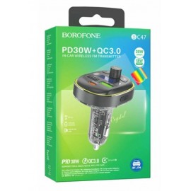 FM модулятор с быстрой зарядкой 30w USB TF Bluetooth Borofone BC47 Metal Grey