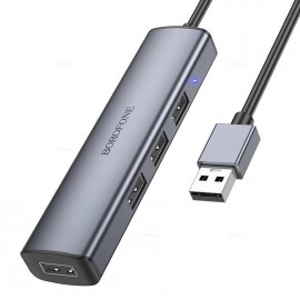 Хаб USB 2.0 4 порт Borofone DH12 серый металлик