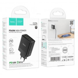 Зарядное сетевое сзу USB Hoco C127A 45W USB 3x + type-c PD черное